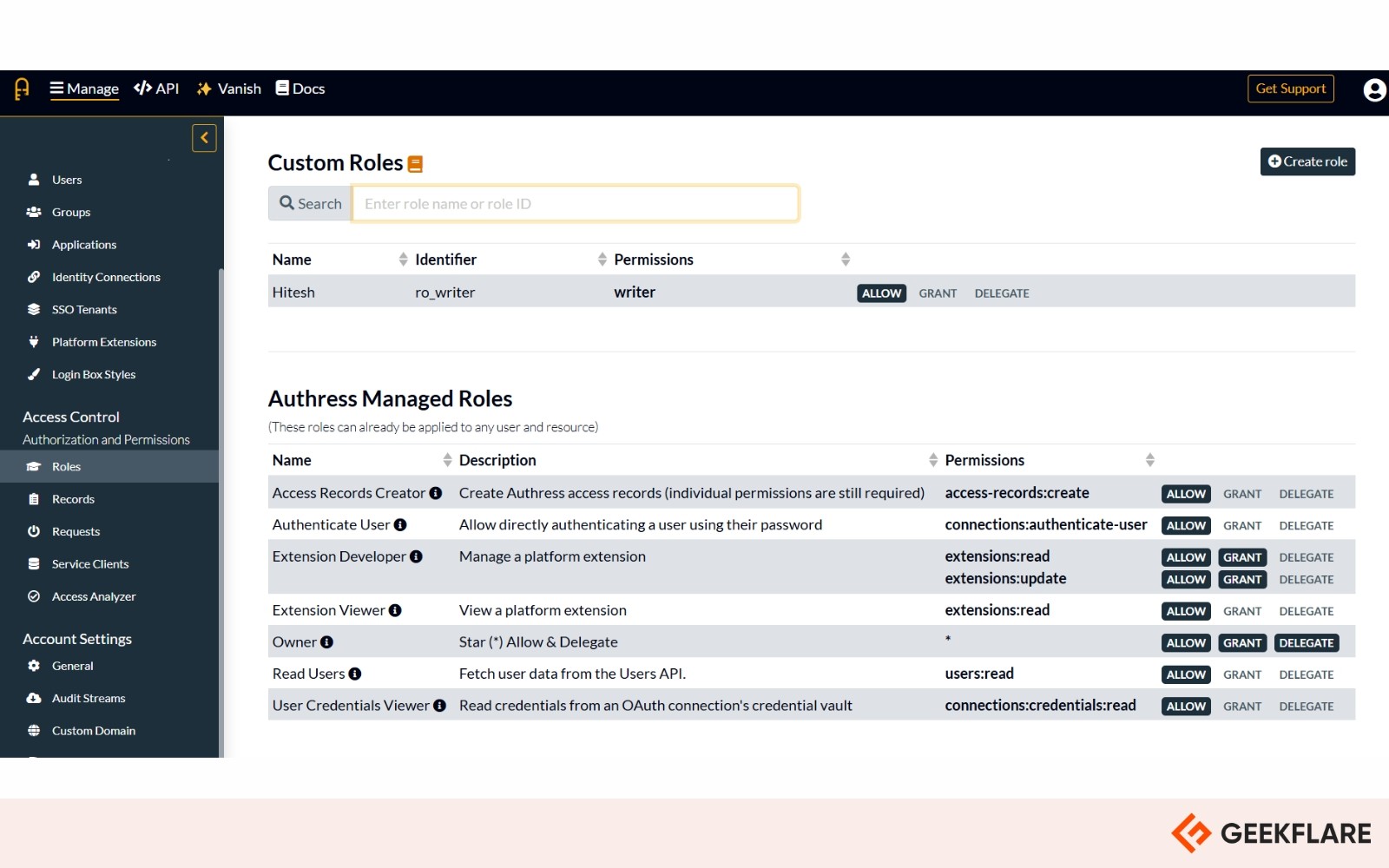 authress dashboard