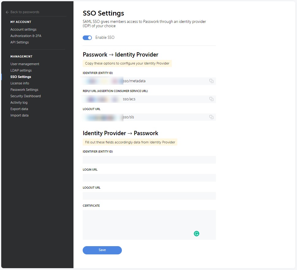 sso integration in passwork