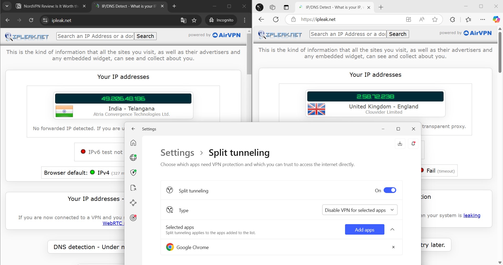 Split tunneling works on NordVPN