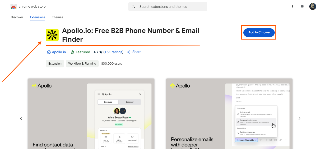 Apollo Chrome extension