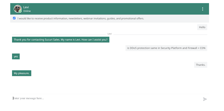 Chat with Sucuri support executive