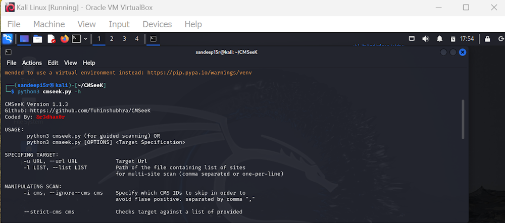 CMSeek Running on Kali Linux