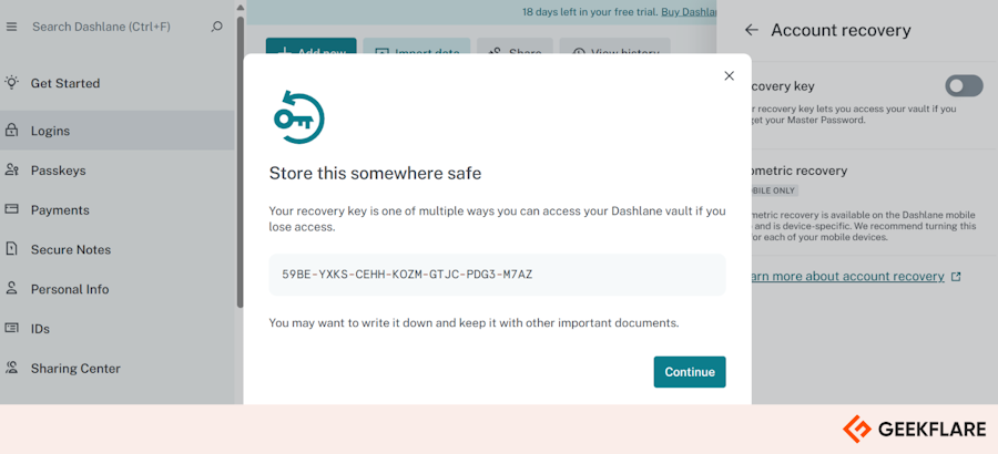 Dashlane account recovery options