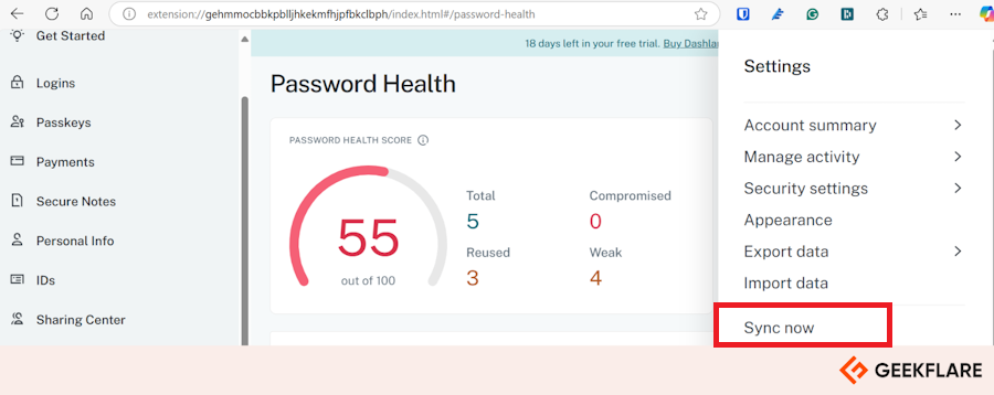 Dashlane manual sync