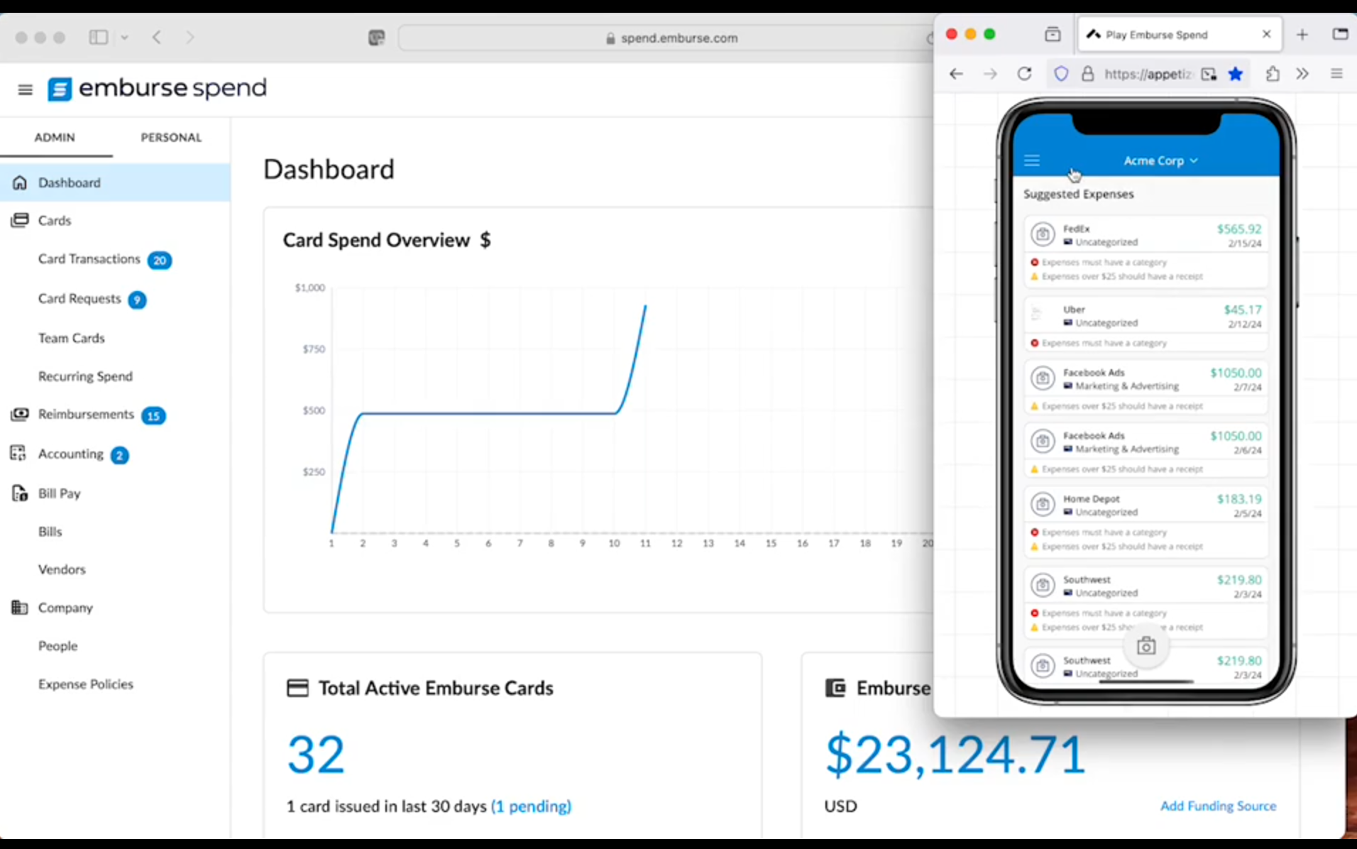 emburse spend management dashboard