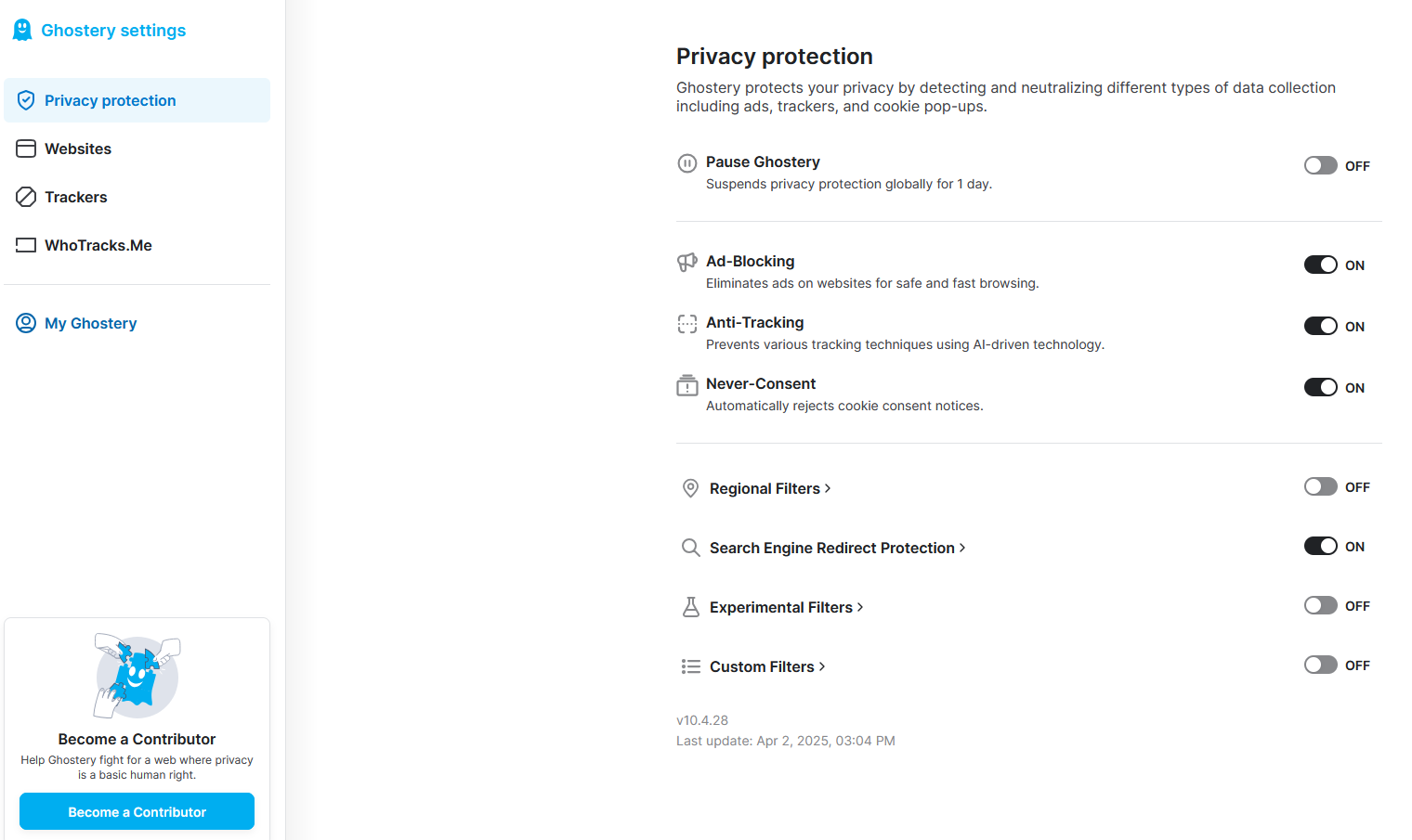ghostery settings