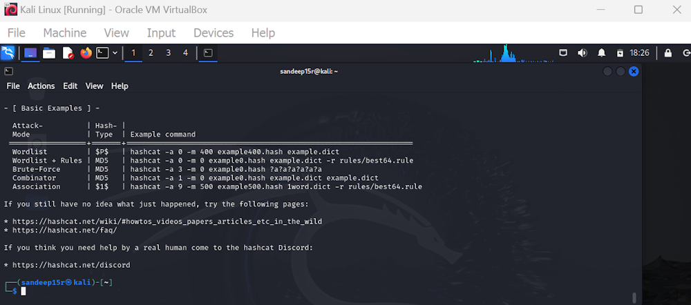 Hashcat running on Kali Linux