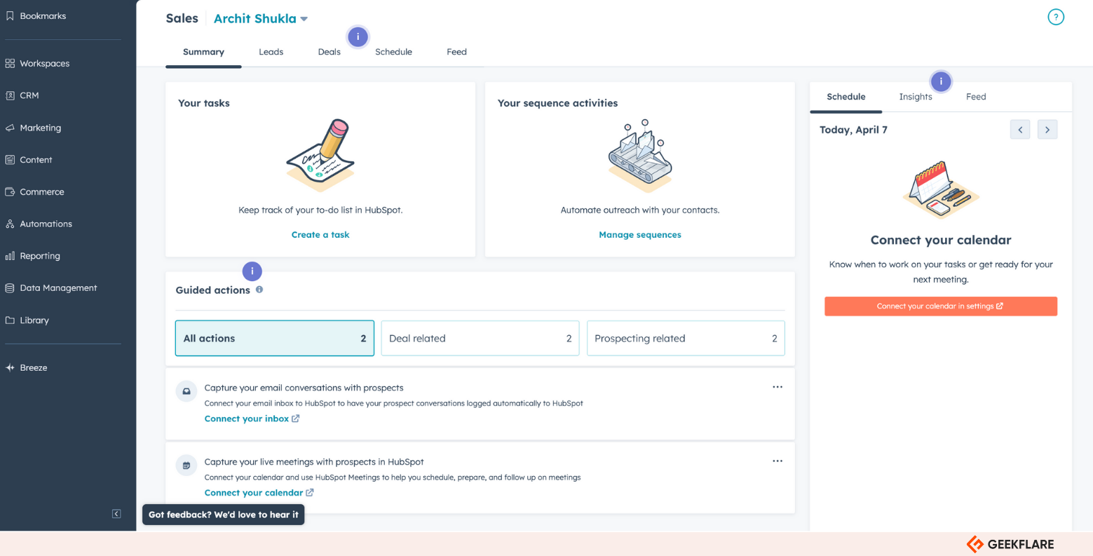 HubSpot sales hub dashboard