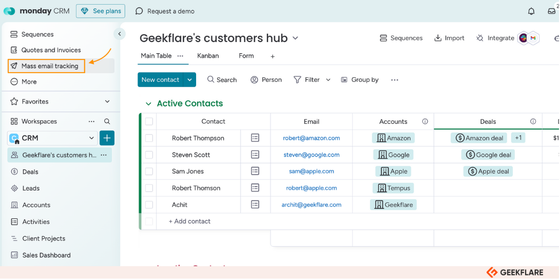 monday CRM email analytics