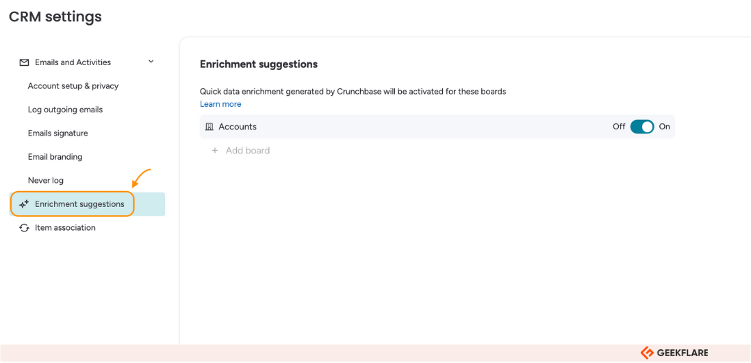 monday CRM enrichment suggestions settings