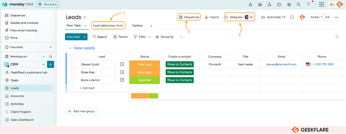 monday CRM lead management