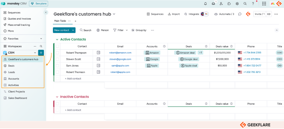 Monday sales CRM boards