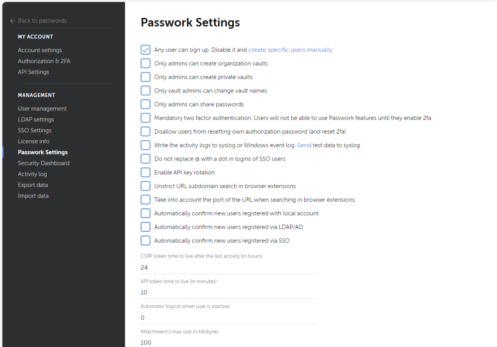 passwork additional security settings