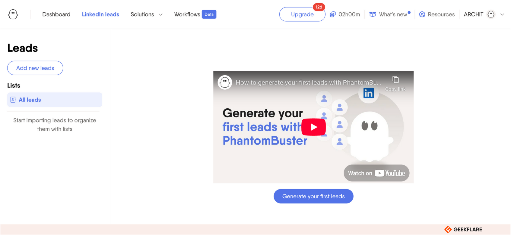 PhantomBuster dashboard