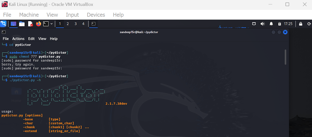 Pydictor on Kali Linux