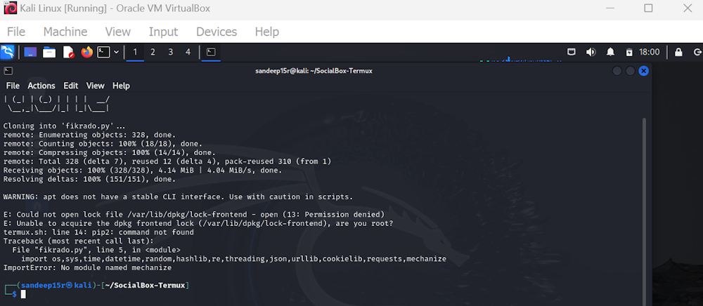 SocialBox Running on Kali Linux
