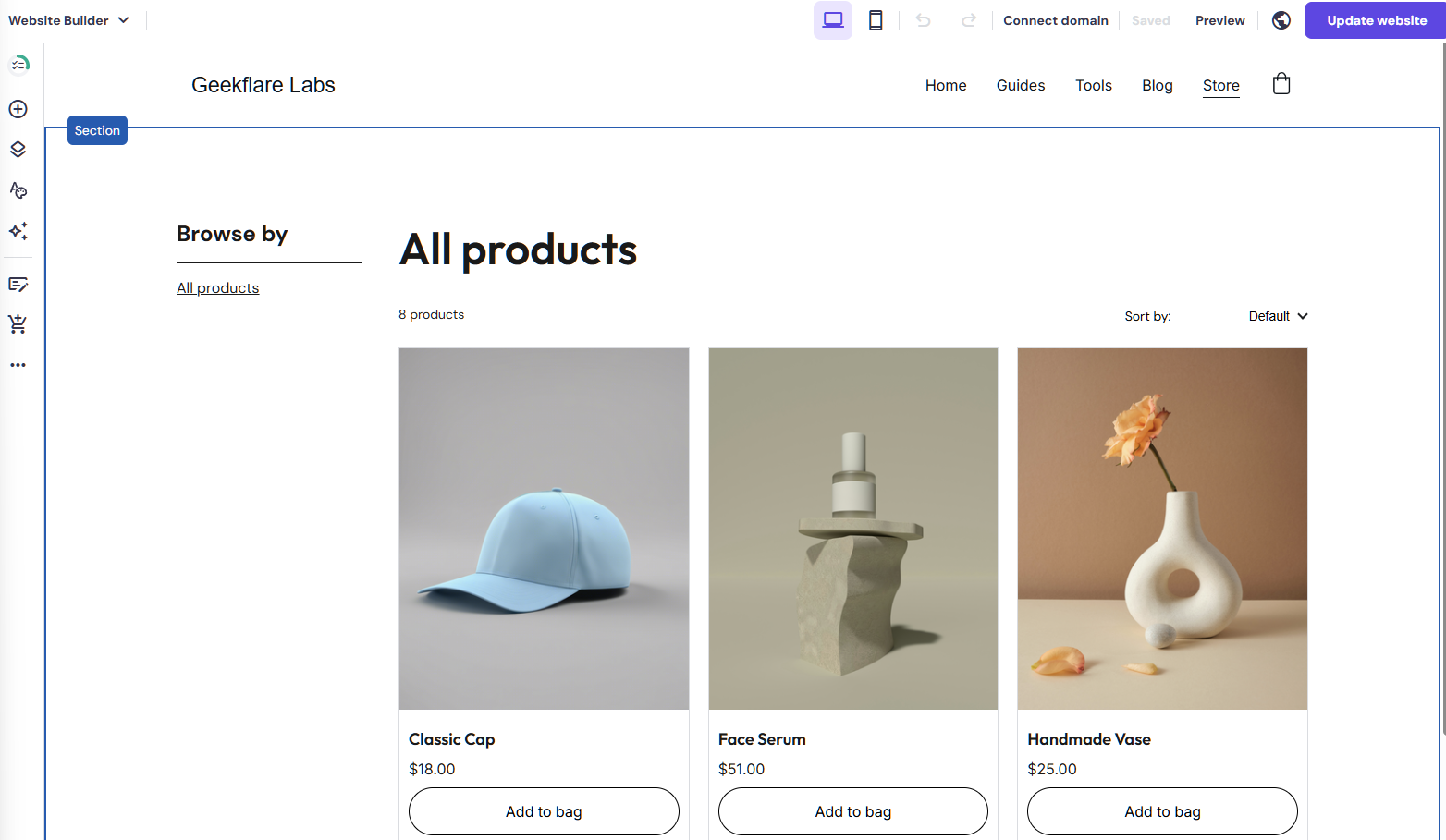 store activated hostinger website builder