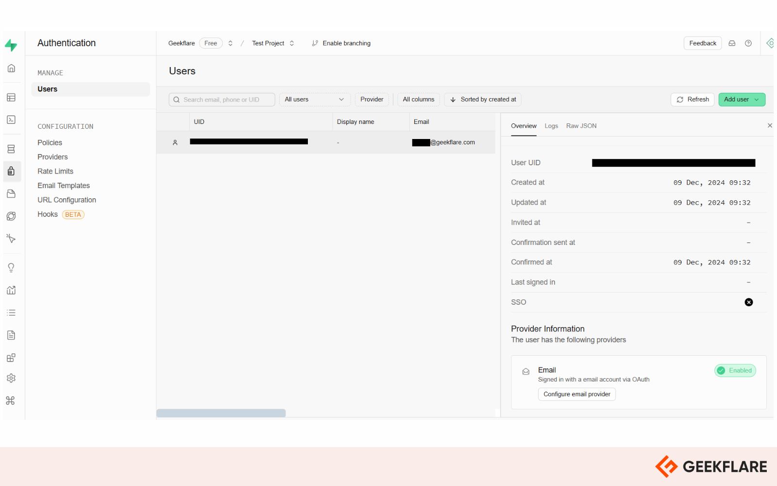 supabase user accounts dashboard
