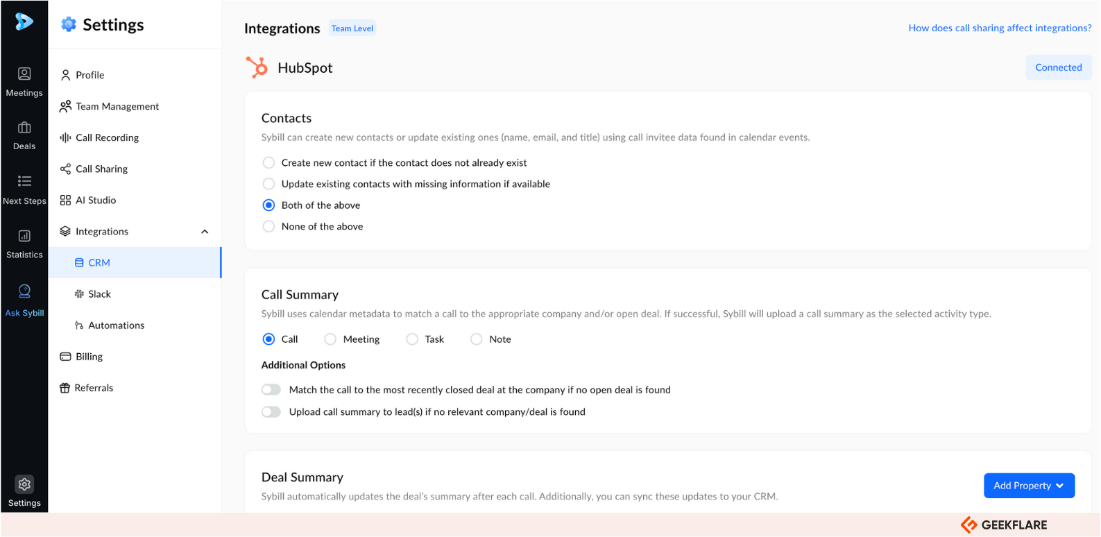 Sybill CRM integration