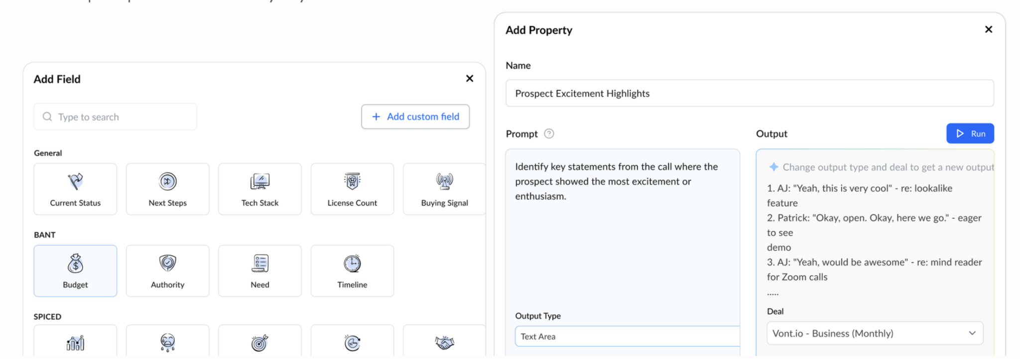 Sybill lets you add and sync custom fields to your CRM