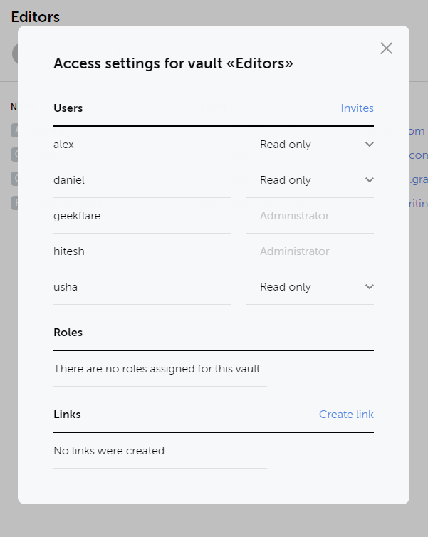 access settings for passwork vault